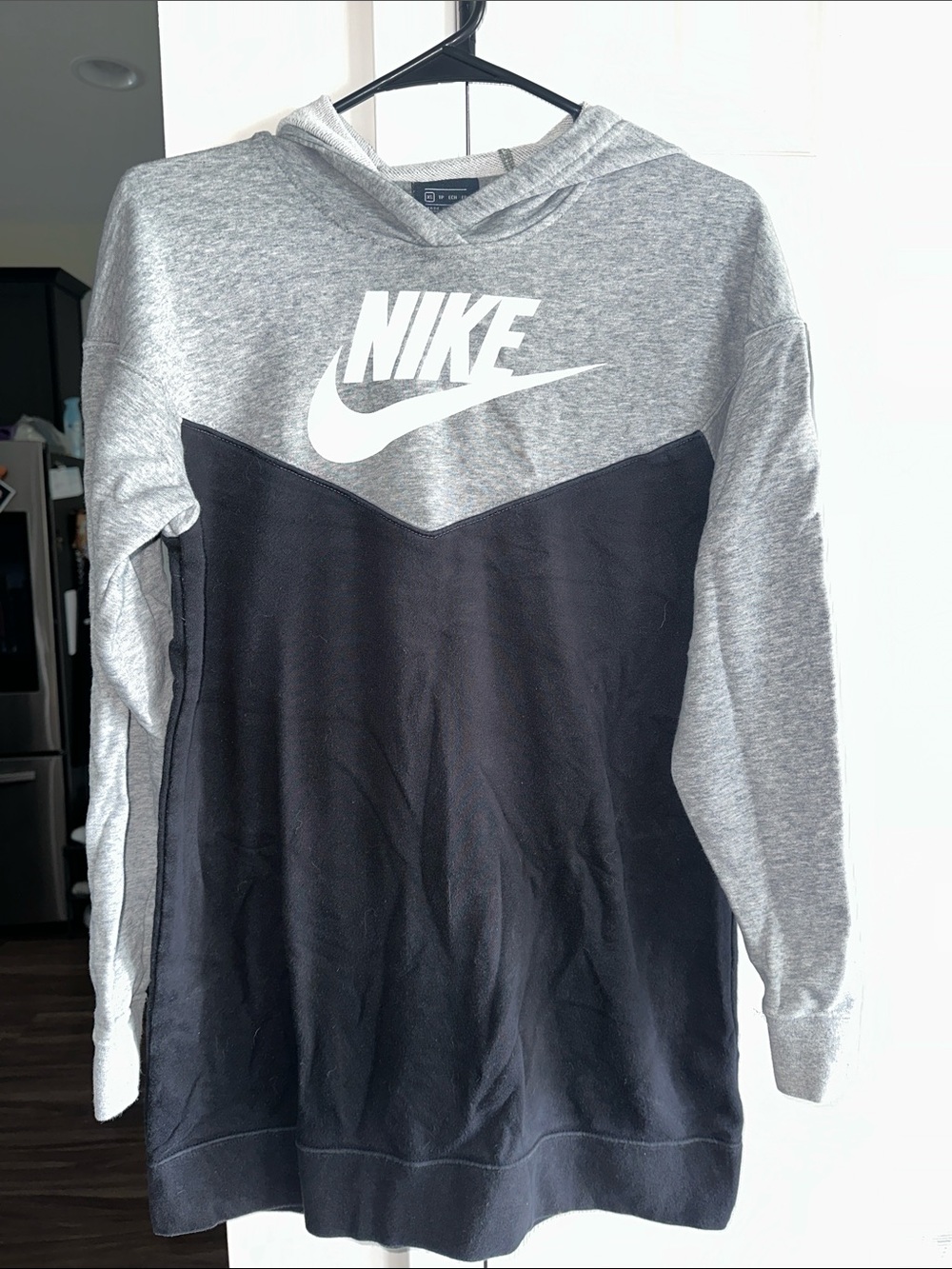 Nike Gray and Black Pullover Hoodie with White Logo